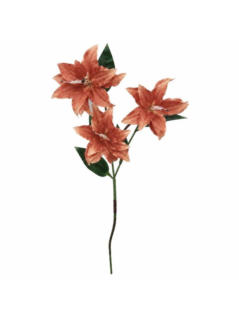 Warm Terracotta Artificial Lily Stem 33 Inch 3 Bloom Faux Flower Autumn Fall Flo